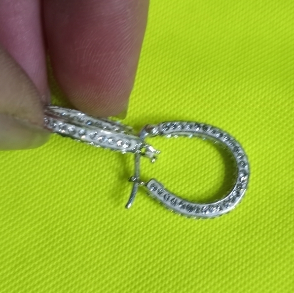 Silvertone crystal hoop wire earrings - Picture 4 of 8